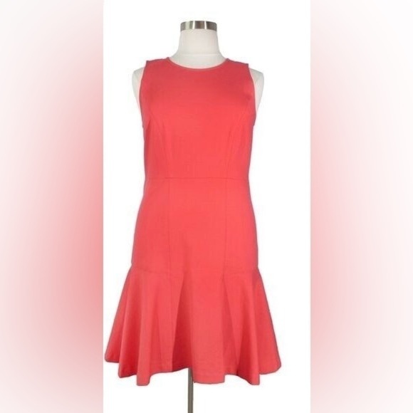 J Crew Flounce A-Line Knit Dress Orange Red Sz 8 Round Neck Stretch Hip Hugging - Picture 1 of 3